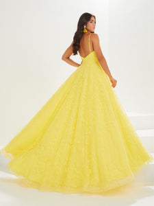 Glitter Tulle A-Line Gown In Yellow