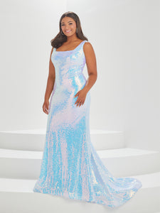 Square Neck Sequined Gown In Sky
