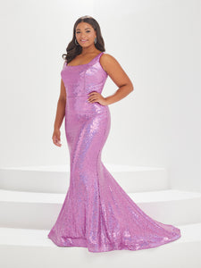 Square Neck Sequined Gown In Violet