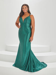 Beaded Stretch Gown With Criss Cross Back Straps In Hunter