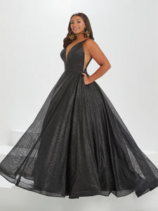 Diamond Tulle A-Line Gown With Illusion Insets In Black