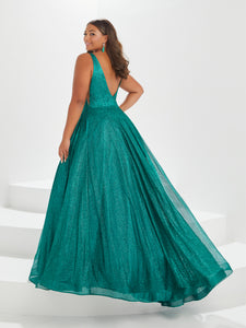 Diamond Tulle A-Line Gown With Illusion Insets In Emerald