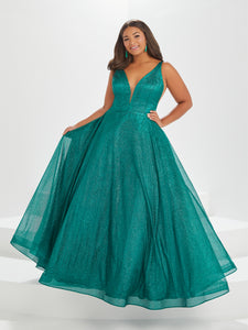 Diamond Tulle A-Line Gown With Illusion Insets In Emerald