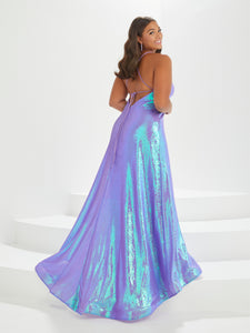 Sequined A-Line Gown With Lace-Up Back In Lavender