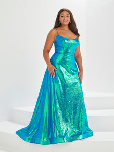 Sequined A-Line Gown With Lace-Up Back In Mermaid