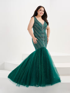 Beaded Tulle Mermaid Gown In Hunter