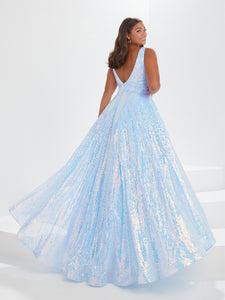 Sequined Illusion Gown In Sky