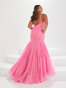 Glitter Tulle Mermaid Gown In Hot Pink