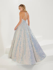 Shimmer Sequin Halter Gown In Silver