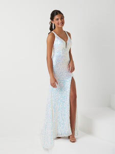 Liquid Sequin Slim Gown In Ivory