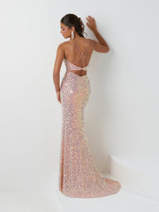 Liquid Sequin Slim Gown In Rose