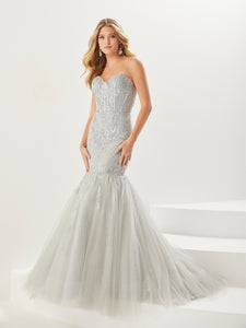 Glitter And Tulle Mermaid Gown In Platinum