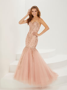 Glitter And Tulle Mermaid Gown In Rose Gold