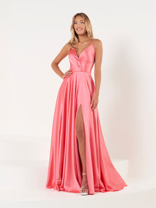 Crepe Satin A-Line Gown In Coral