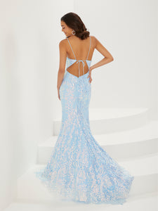 Floral Sequin Trumpet Gown In Sky Blue
