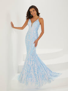 Floral Sequin Trumpet Gown In Sky Blue