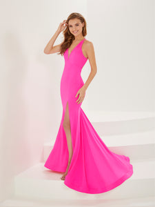 Fitted Gown With Lace-Up Back In Cerise