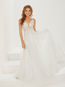Metallic Lace And Tulle Gown In Blush