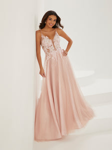 Metallic Lace And Tulle Gown In Blush