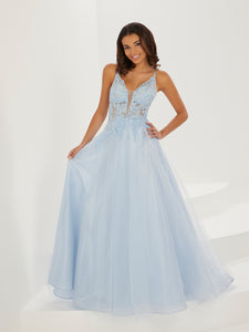 Metallic Lace And Tulle Gown In Blue