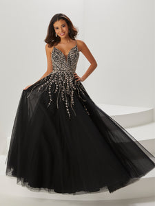 Beaded And Tulle Gown In Black