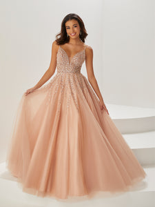 Beaded And Tulle Gown In Rose Gold