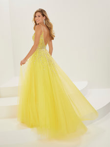 Beaded And Tulle Gown In Yellow