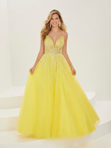 Beaded And Tulle Gown In Yellow