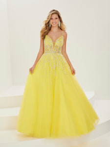 Beaded And Tulle Gown In Yellow