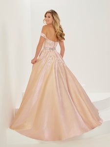 Shimmer Satin And Floral Gown In Rose Gold