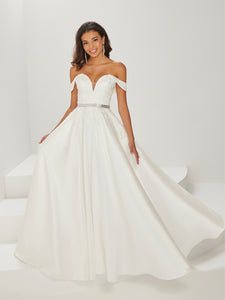 Shimmer Satin And Floral Gown In Ivory