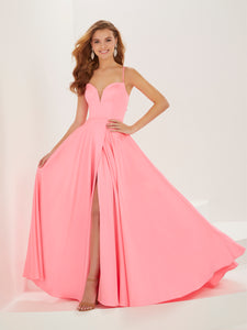 Crepe Satin A-Line Gown In Coral Pink