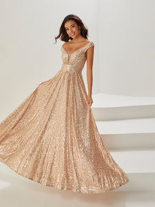 Sequin Off-The-Shoulder Gown In Rose Gold