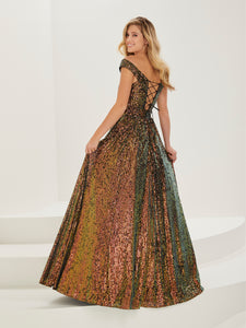 Sequin Off-The-Shoulder Gown In Black Rosegold
