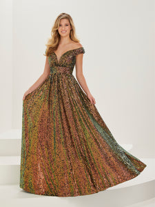 Sequin Off-The-Shoulder Gown In Black Rosegold