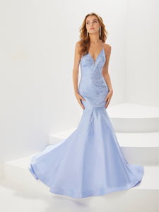 Satin And Heat-Set Stone Mermaid Gown In Periwinkle