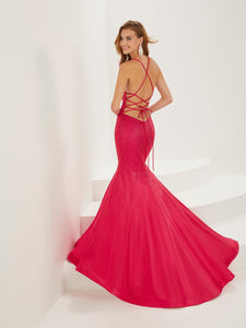 Satin And Heat-Set Stone Mermaid Gown In Fuchsia