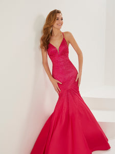 Satin And Heat-Set Stone Mermaid Gown In Fuchsia