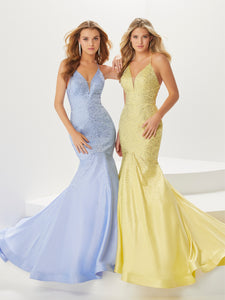 Satin And Heat-Set Stone Mermaid Gown In Yellow