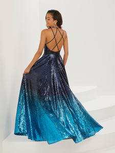 Ombre Sequin A-Line Gown In Navy Blue