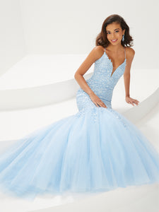 Lace And Tulle Mermaid Gown In Blue