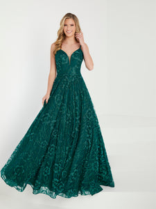 Floral Glitter And Tulle Gown In Peacock