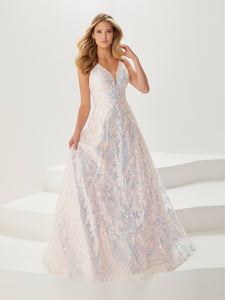Liquid Sequin A-Line Gown In Pink Multi