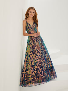 Liquid Sequin A-Line Gown In Navy Multi