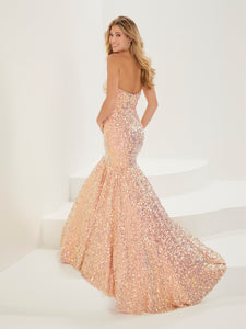 Metallic Sequin Mermaid Gown In Rose