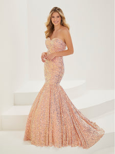 Metallic Sequin Mermaid Gown In Rose