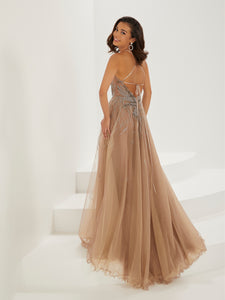 Beaded And Sparkle Tulle Gown In Bronze Multi