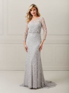 Hand-Beaded Mesh A-Line Dress In Bridal Silver