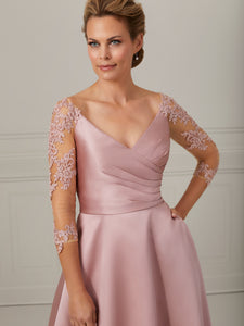 Hand-Beaded Lace And Mikado A-Line Dress In Dusk