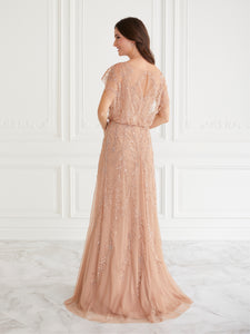 Illusion Blouson Gown In Rose Gold